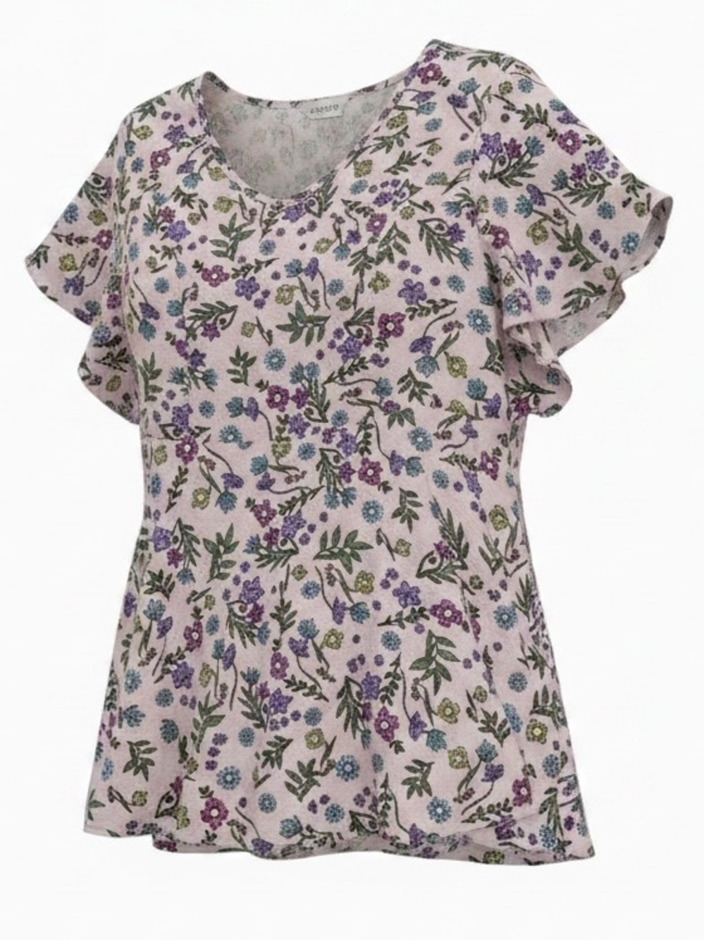 First Love Light Pink Floral Flutter Sleeve Blouse